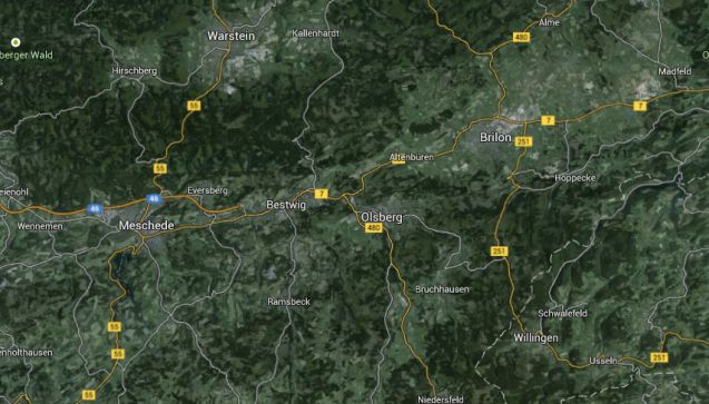 Der Learjet stürzte nahe dem sauerländischen Olsberg ab. Foto: Google