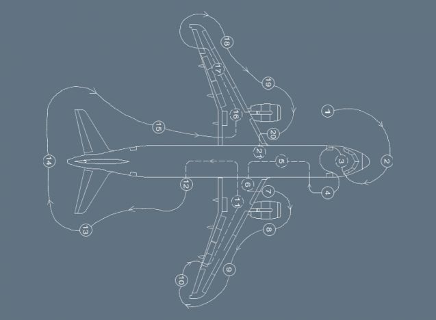 Die Pilotenfrage: Welchen Weg absolviert der Pilot vor dem Start um das Flugzeug herum? Grafik: Airbus