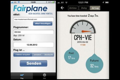 Flying stellt die besten Apps für Vielflieger vor, zwei davon sind Fairplane und FlyinJetlag. Screenshots: Wilde&Partner