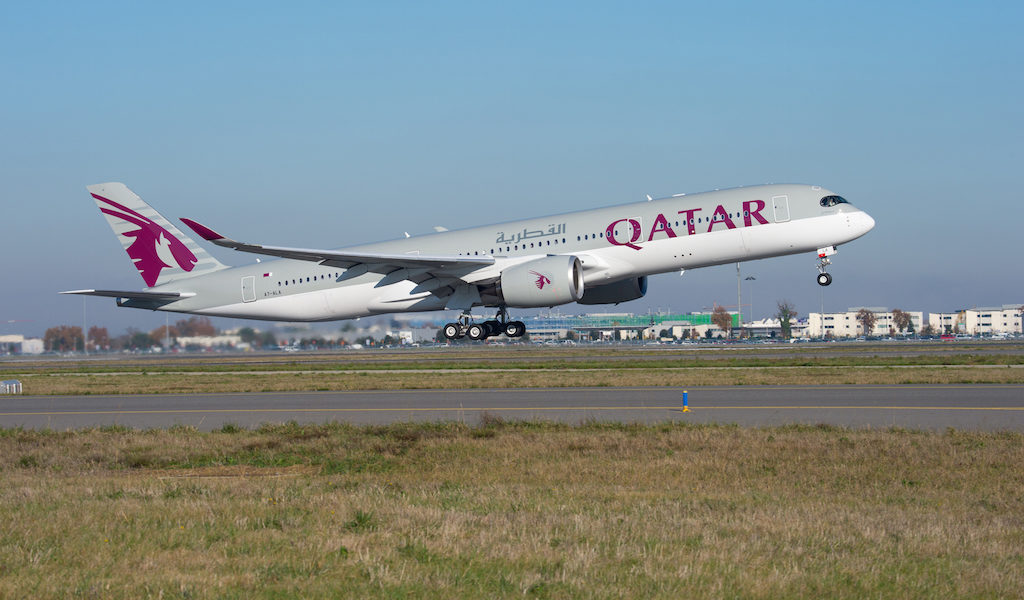 Die A350 der Quatar Airways beim Start. Bild: Airbus / DOUMENJOU Alexandre - MasterFilms