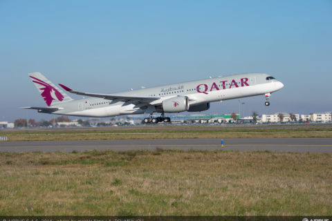 Die A350 der Quatar Airways beim Start. Bild: Airbus / DOUMENJOU Alexandre - MasterFilms