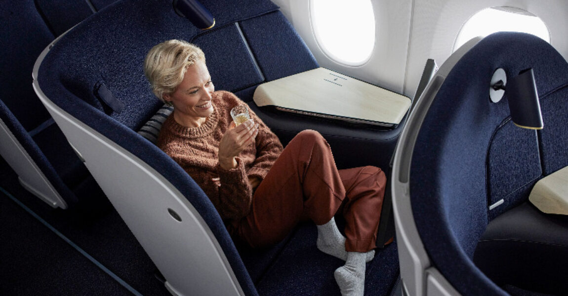 Finnair war bei Collins Aerospace Erstkundin für dieses Konzept der Business-Class-Sitze.