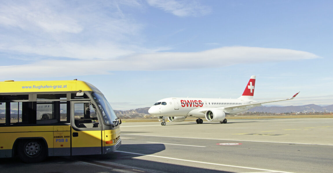 Den Flughafen Graz verbindet Swiss fünfmal die Woche mit ihrem Drehkreuz Zürich.