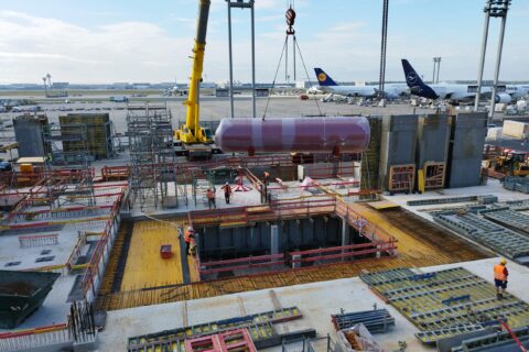 Blick auf das Bauprojekt von Lufthansa Cargo am Flughafen Frankfurt.