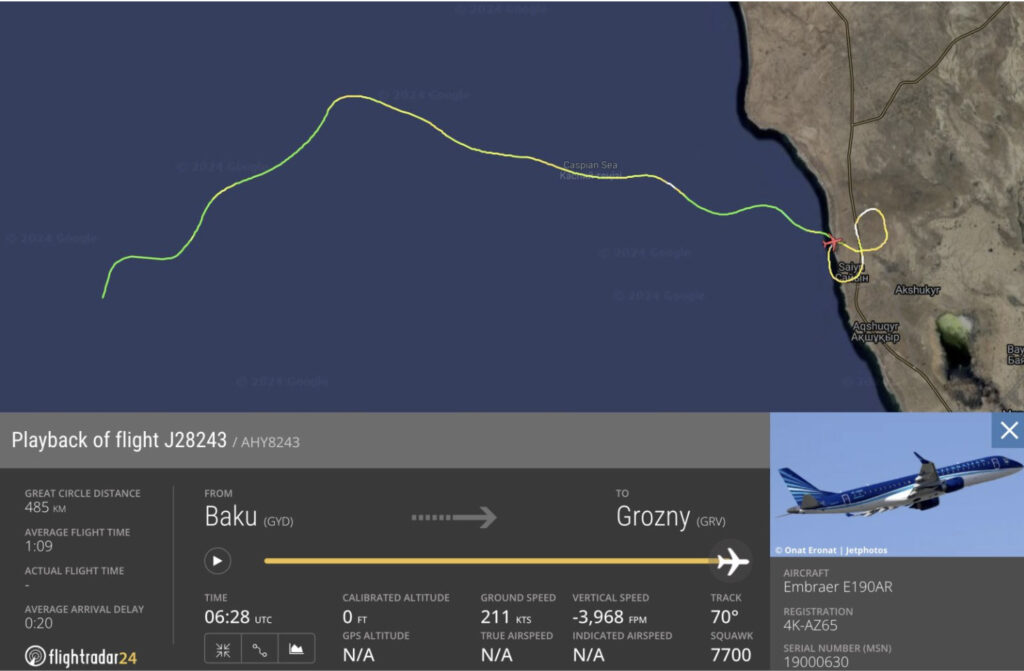 Aufzeichnungen auf Flightradar24 zum Flugzeugabsturz in Kasachstan.